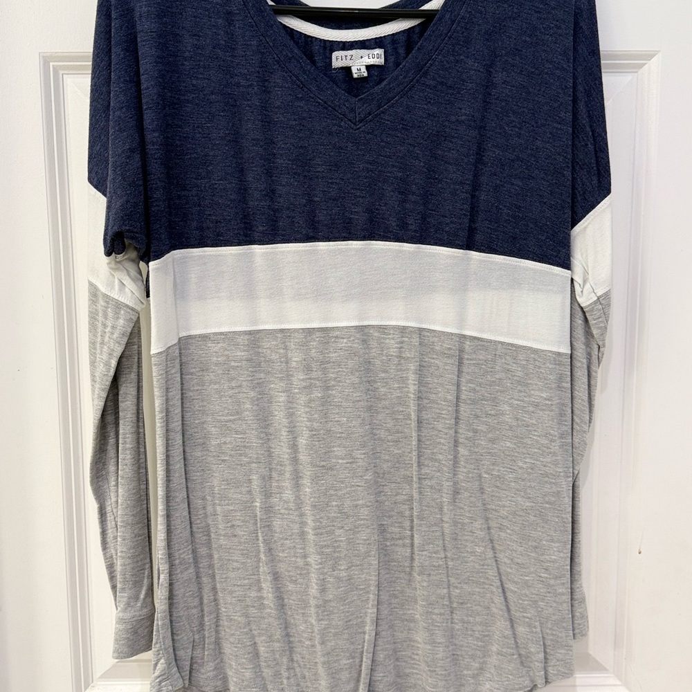 Blue and Gray Long Sleeve Color Block Tee